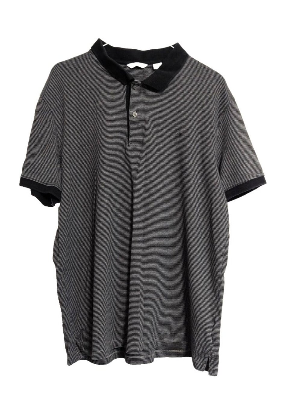 Calvin Klein Men's Stretch Knit Polo Top XL Black/Grey Mini Stripe Cotton VGC